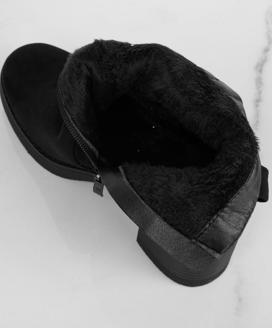 CZARNE DAMSKIE BOTKI NA SŁUPKU ZAMSZOWE OCIEPLANE DEVIORE