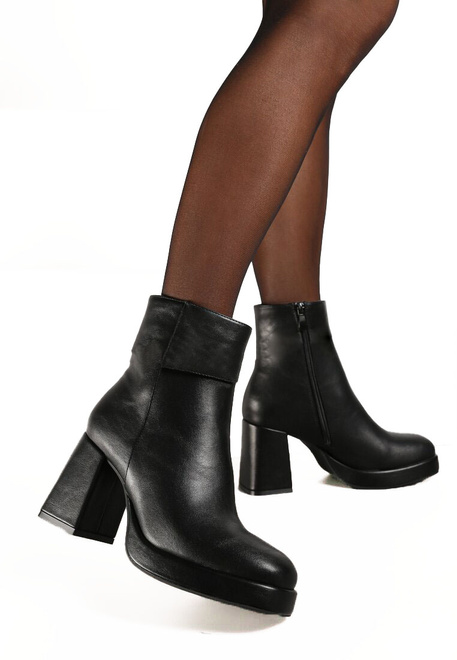  SKÓRZANE CZARNE BOTKI NA OBCASIE NA PLATFORMIE OCIEPLANE VELMIRE 5