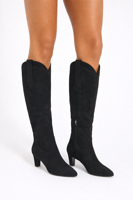 CZARNE DAMSKIE ZAMSZOWE KOZAKI NA OBCASIE ZAMEK 4