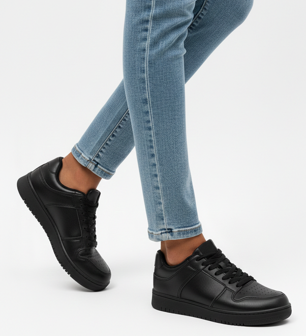 DAMSKIE CZARNE SNEAKERSY TRAMPKI SKÓRZANE SZNUROWANE 6