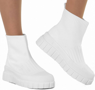 BIAŁE BOTKI Z ELASTYCZNĄ CHOLEWKĄ PLATFORMA