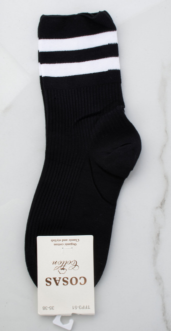 PIĘCIOPAK SKARPETY CZARNE DŁUGIE DAMSKIE Z PASKAMI BAWEŁNIANE 5