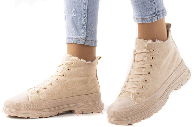 BEŻOWE WYSOKIE OCIEPLANE TRAMPKI HARIS 4