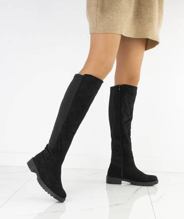 CZARNE ZAMSZOWE KOZAKI ZA KOLANO OFICERKI