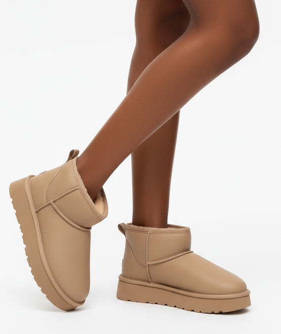 BEŻOWE OCIEPLANE ŚNIEGOWCE BOTKI NA PLATFORMIE EKO SKÓRA TOLI