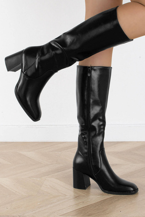 CZARNE DAMSKIE KOZAKI SKÓRZANE NA SŁUPKU DINAH