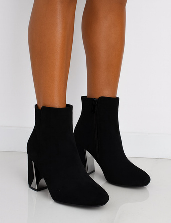 CZARNE DAMSKIE BOTKI NA SŁUPKU ZAMSZOWE OCIEPLANE SAVIRA