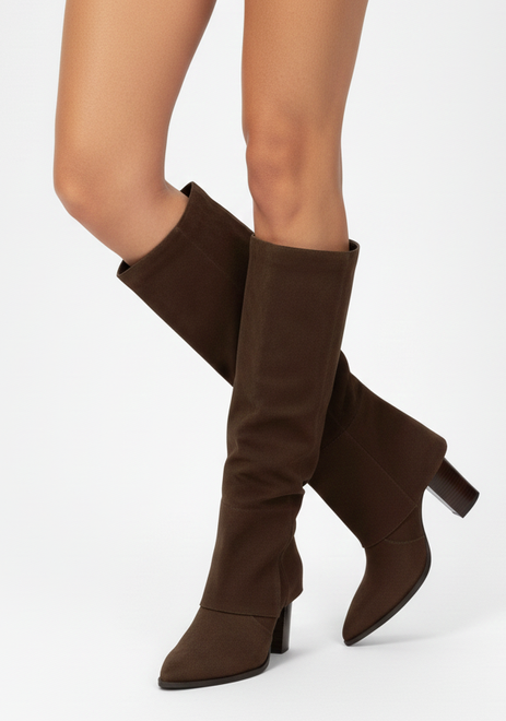 DAMSKIE BRĄZOWE WYSOKIE KOZAKI ZAMSZOWE NA SŁUPKU 6