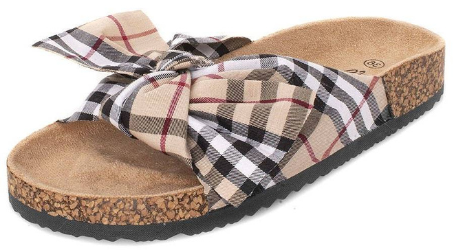 BEŻOWE KLAPKI W KRATKĘ NA KORKU MODDI 3