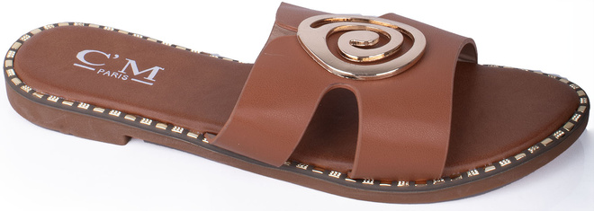 CAMEL DAMSKIE SKÓRZANE KLAPKI ELEGANCKIE OZDOBA DALIA 1