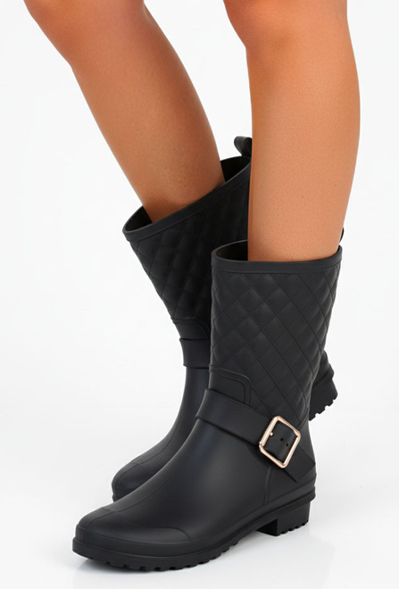CZARNE MATOWE KALOSZE BOTKI WSUWANE KLAMRA MONAS 2