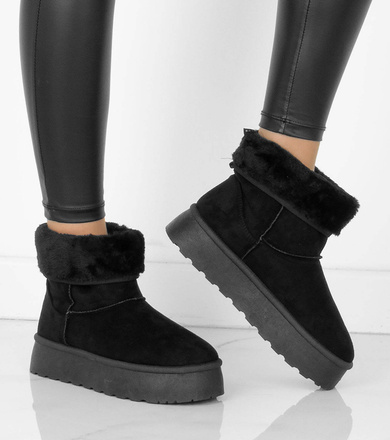 CZARNE OCIEPLANE ŚNIEGOWCE BOTKI NA PLATFORMIE CYNDI