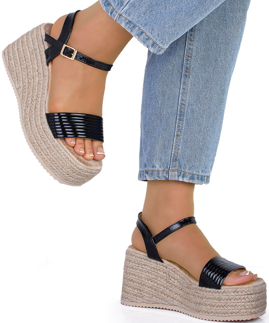 CZARNE DAMKSIE SANDAŁY NA KOTURNIE ESPADRYLE AUBRIA 2