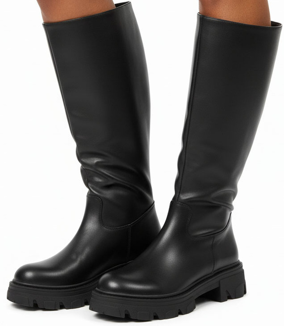 CZARNE DAMSKIE KOZAKI BOTKI SKÓRZANE PLATFORMA WSUWANE 4