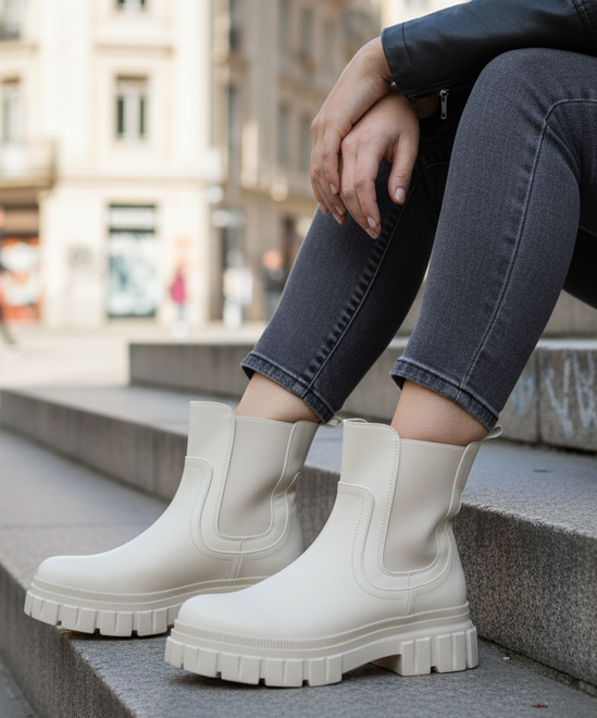 BEŻOWE SKÓRZANE BOTKI SZTYBLETY PLATFORMA CANDELA