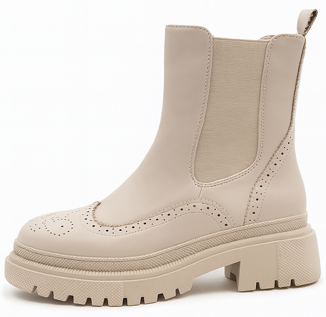 BEŻOWE SKÓRZANE BOTKI SZTYBLETY PLATFORMA SOPHIA 3