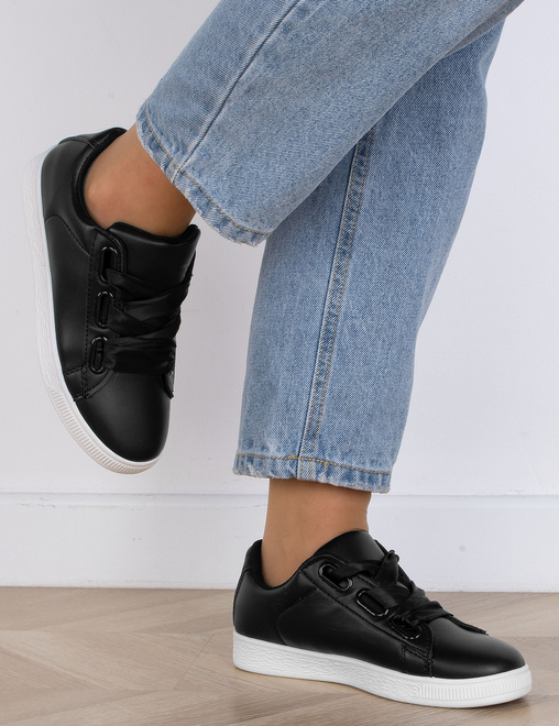 CZARNE DAMSKIE SNEAKERSY TRAMPKI SKÓRZANE SETES