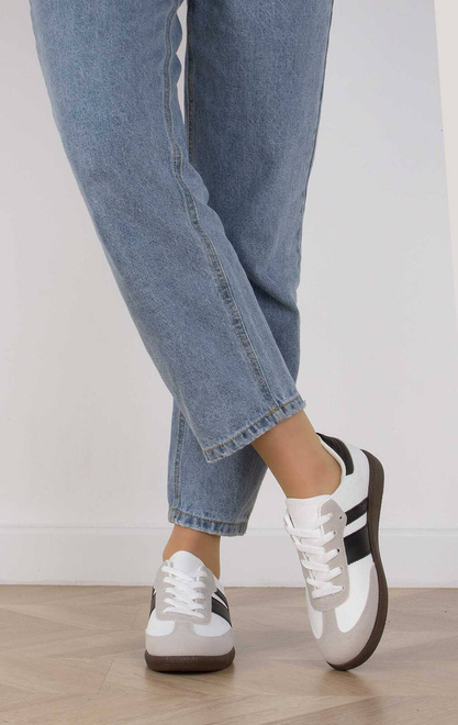 BIAŁE SNEAKERSY TRAMPKI WSTAWKI SKÓRZANE SPORTOWE SANDRA 5