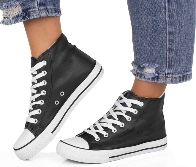 CZARNE SKÓRZANE WYSOKIE TRAMPKI CARREN 2