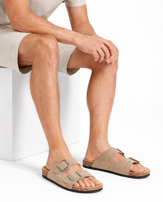 BEŻOWE KLAPKI MĘSKIE Z KLAMRĄ 7