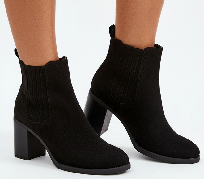 CZARNE DAMSKIE BOTKI NA SŁUPKU ZAMSZOWE OCIEPLANE TOGO 4