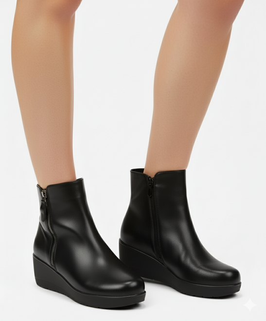 DAMSKIE CZARNE SKÓRZANE BOTKI NA KOTURNIE ALTA 5