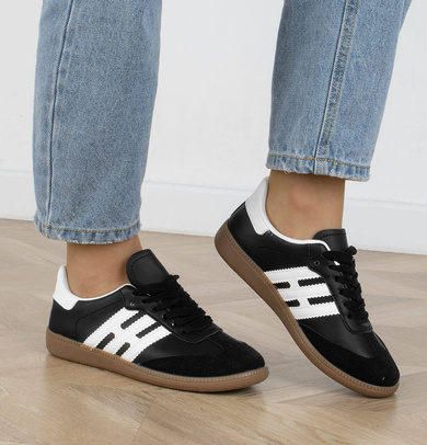 CZARNE TRAMPKI KLASYCZNE SKÓRZANE NISKIE DAMSKIE FRANCIS