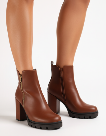 CAMEL DAMSKIE BOTKI NA SŁUPKU SKÓRZANE NA ZAMEK RIELORA