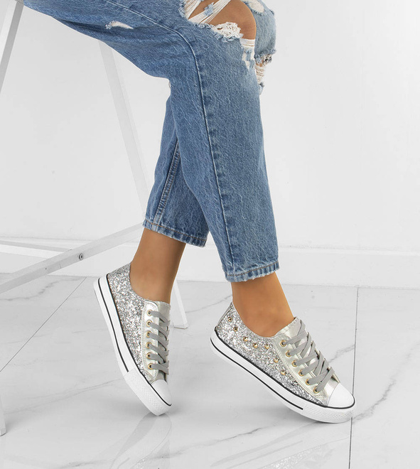 SREBRNE KLASYCZNE NISKIE TRAMPKI DAMSKIE   7