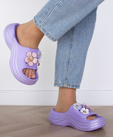 FIOLETOWE LEKKIE KLAPKI SANDAŁY Z OZDOBAMI MARIKA