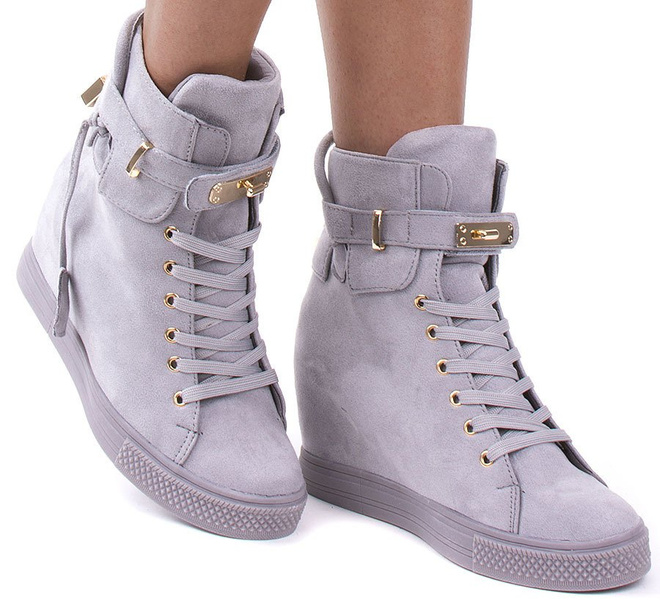 SZARE ZAMSZOWE SNEAKERSY NA KOTURNIE Z KŁÓDKĄ EMMA 1