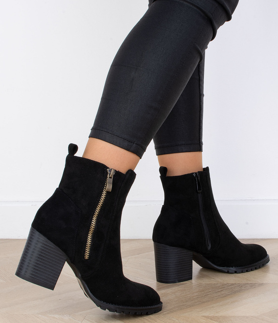CZARNE DAMSKIE BOTKI NA SŁUPKU ZAMSZOWE GOLIA 7
