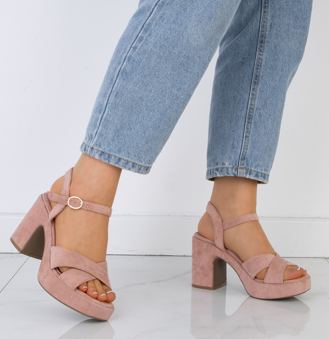 RÓŻOWE KLASYCZNE SANDAŁY ZAMSZOWE NA SŁUPKU MIRELA 5