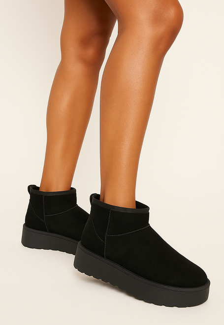 CZARNE OCIEPLANE ŚNIEGOWCE BOTKI NA PLATFORMIE