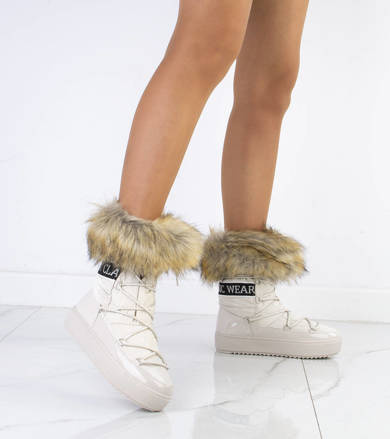 BEŻOWE ŚNIEGOWCE BOTKI Z FUTERKIEM COSMO