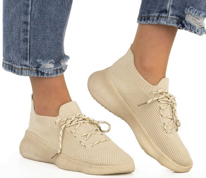 BEŻOWE DAMSKIE SNEAKERSY SPORTOWE TRAMPKI KAMALI 2