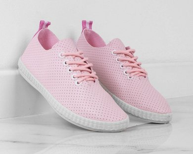 RÓŻOWE SKÓRZANE TRAMPKI