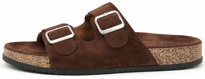 BRĄZOWE KLAPKI Z KLAMRAMI ZAMSZOWE NA KORKU 3