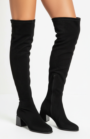 CZARNE DAMSKIE ZAMSZOWE KOZAKI NA OBCASIE ZAMEK