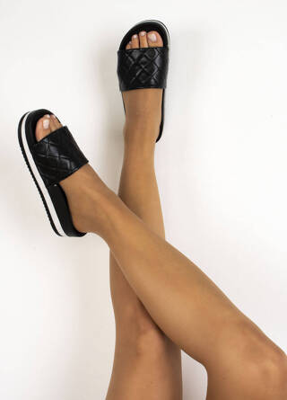 CZARNE WSUWANE KLAPKI SKÓRZANE GRUBA PODESZWA JULIETTE