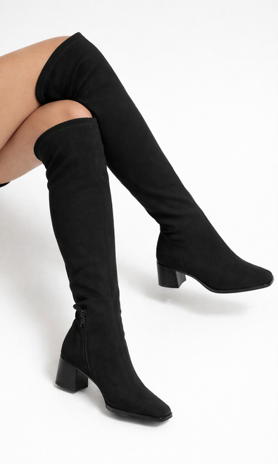 CZARNE DAMSKIE ZAMSZOWE KOZAKI NA OBCASIE ZAMEK DORELLA 4