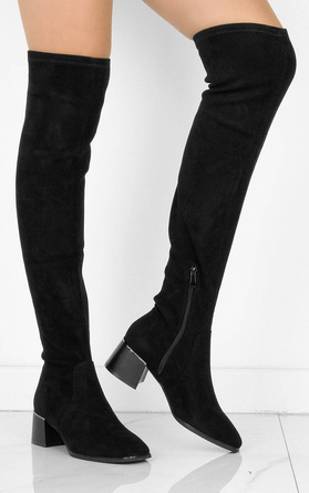 CZARNE ZAMSZOWE KOZAKI ZA KOLANO KLASYCZNE NISKI SŁUPEK LOLA