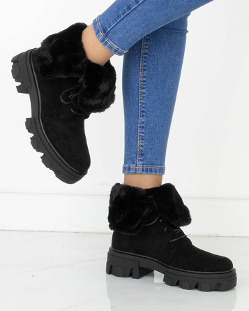 CZARNE ZAMSZOWE BOTKI TRAPERY OCIEPLANE NA PLATFORMIE SHARI