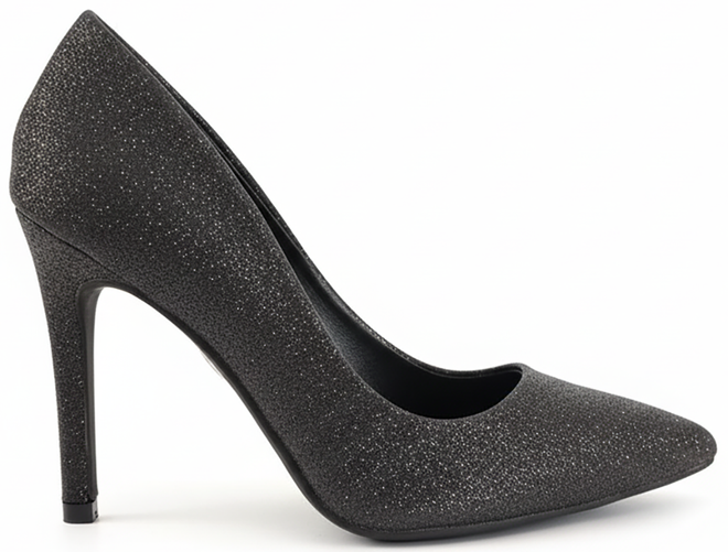 DAMSKIE CZARNE BROKATOWE SZPILKI NOSEK W SZPIC CZÓŁENKA BLING 1