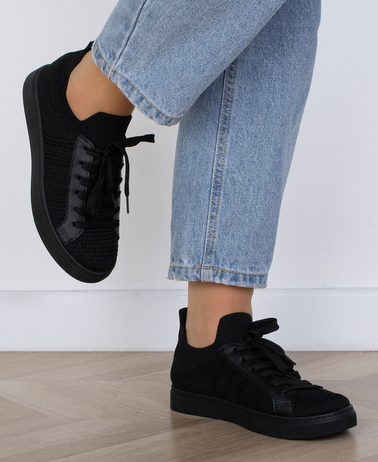 CZARNE TENISÓWKI AŻUROWE SZNUROWANE ODETTE 5