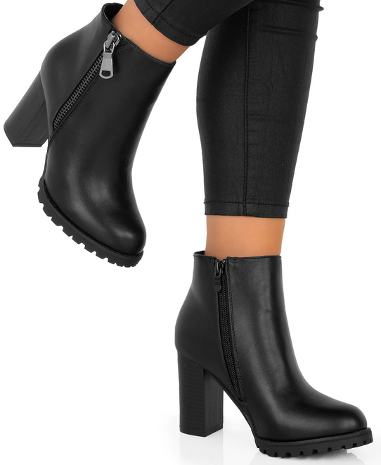 CZARNE DAMSKIE BOTKI NA SŁUPKU SKÓRZANE NA ZAMEK GART 2