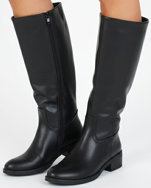 CZARNE DAMSKIE KOZAKI SKÓRZANE NA SŁUPKU ZAMEK RAMMA 4