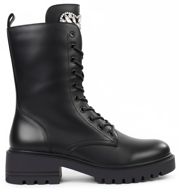 DAMSKIE CZARNE SKÓRZANE BOTKI TRAPERY NA PLATFORMIE GRANDA 1