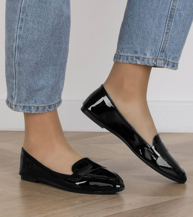 CZARNE BALERINKI KLASYCZNE LAKIEROWANE WYGODNE LONE