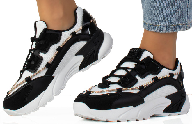 CZARNE TRAMPKI SNEAKERSY NA PLATFORMIE SEWANA 4